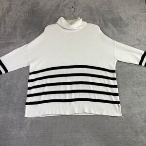 Vince Camuto Women's L‎ White Black Striped Turtleneck Sweater Casual Oversized